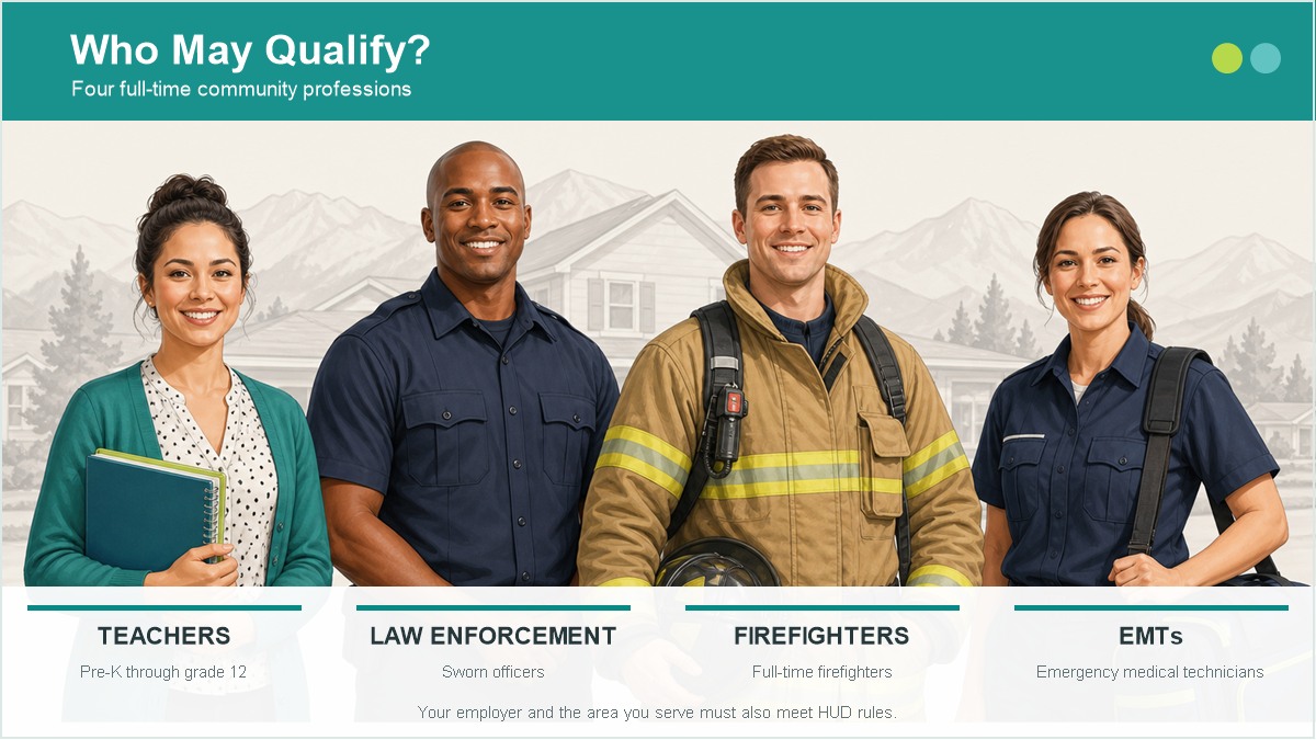 Four Good Neighbor Next Door professions: teachers, law enforcement officers, firefighters and emergency medical technicians